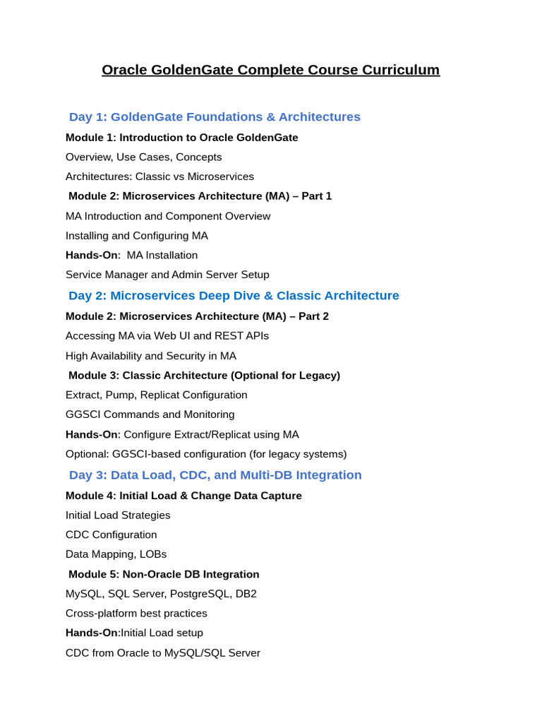 Oracle GoldenGate Course Curriculum Guide | PDF