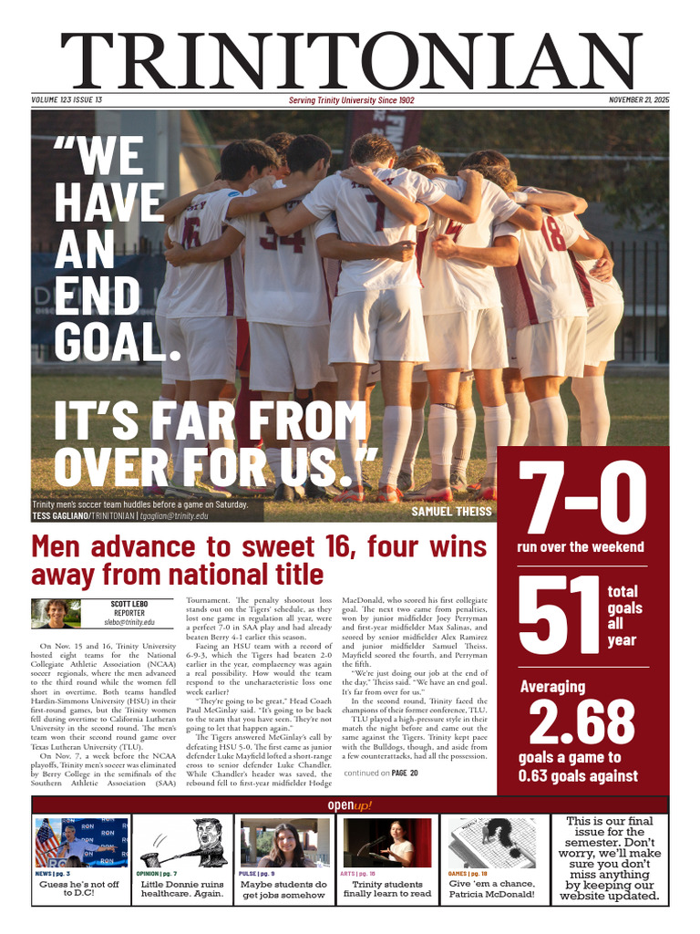 Trinitonian Nov. 21, 2025, Page 1 | PDF | Sports