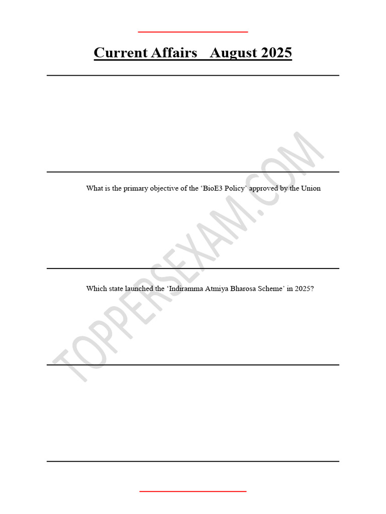 August 2025 Current Affairs Quiz | PDF