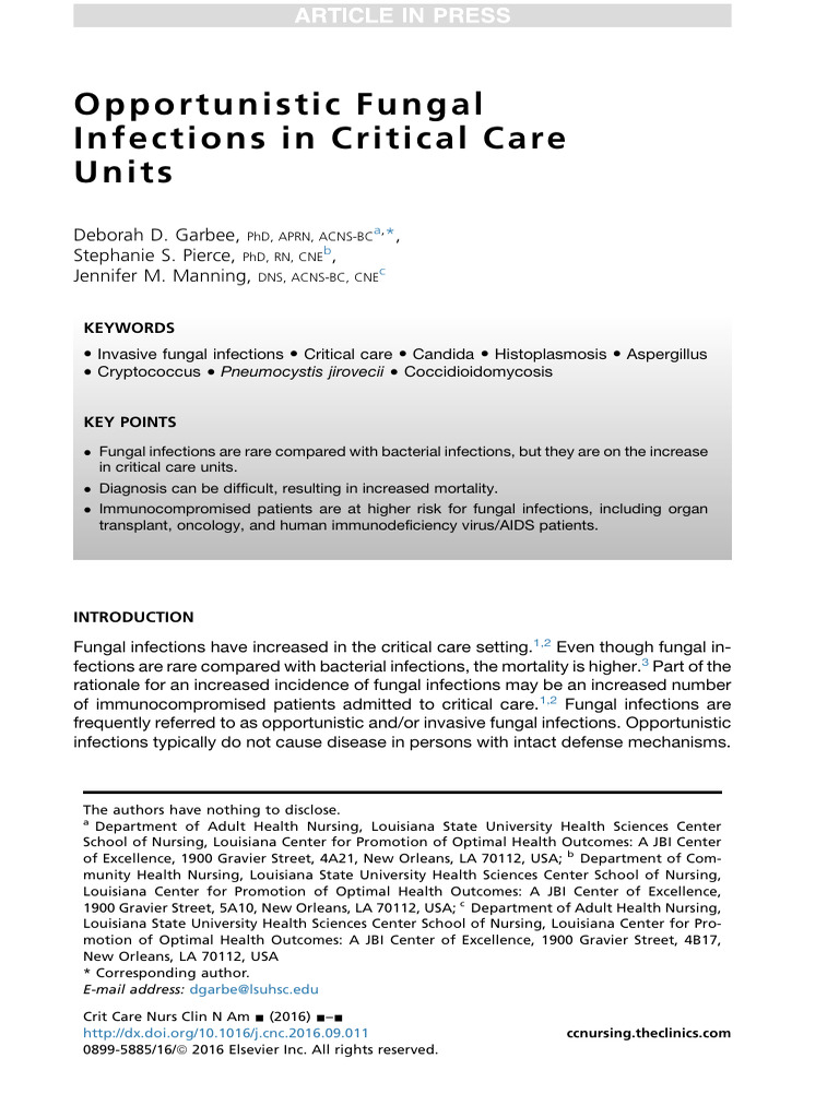 Opportunistic Fungal Infections in ICU | PDF | Candidiasis | Infection