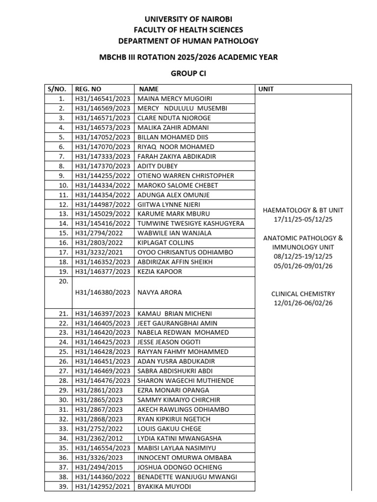 MBChB III Rotation Schedule 2025/2026 | PDF | Pathology