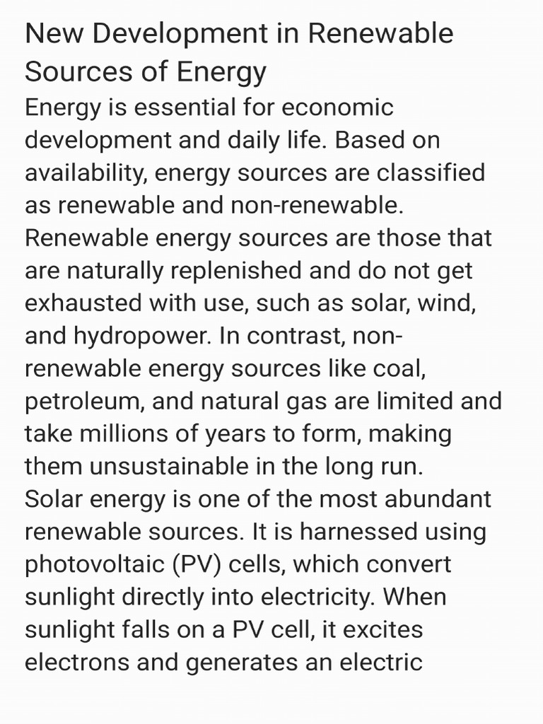 New Development in Renewable Sources of Energy | PDF