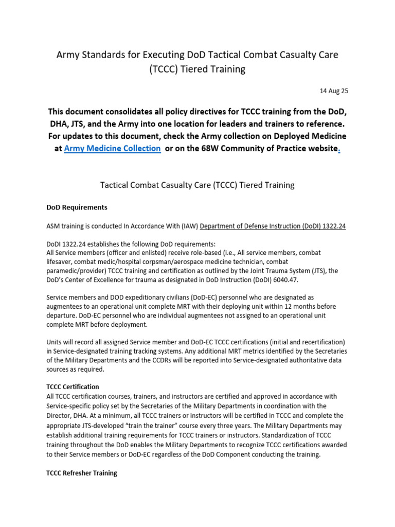 DoD TCCC Training Standards Guide | PDF | Health Care | Military Of The ...