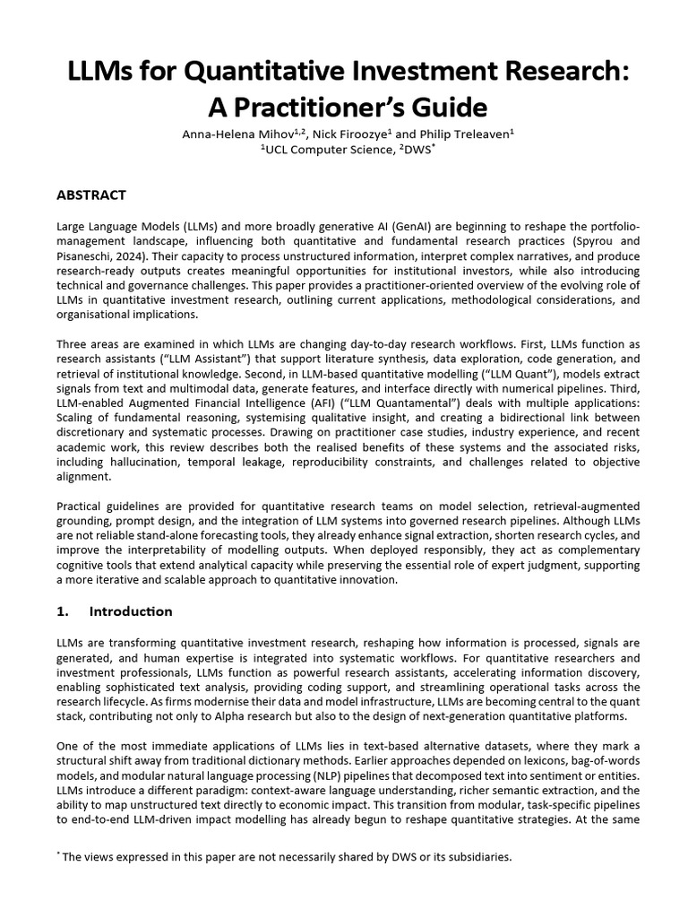 LLMs For Quantitative Investment Research | PDF | Intelligence (AI ...