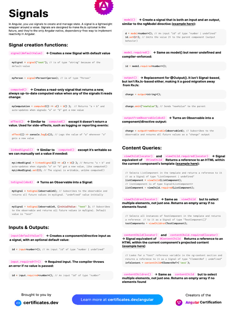 Angular Signals Cheatsheet | PDF | Programming Paradigms | Software ...