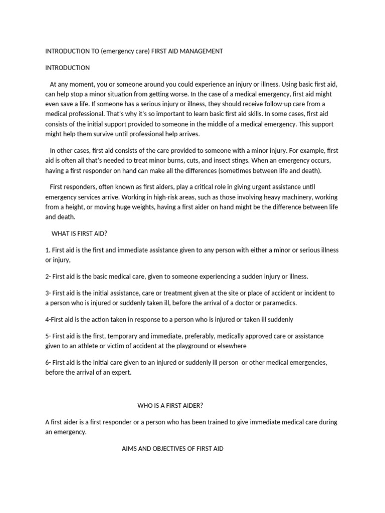 First Aid Management Essentials Guide | PDF | First Aid | Emergency ...