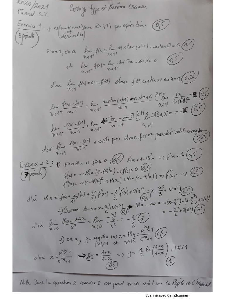 Corrigé Examen Math1 Analyse 2021 | PDF