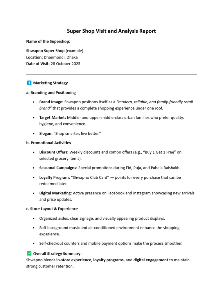 Super Shop Visit and Analysis Report Sample | PDF | Retail | Grocery Store