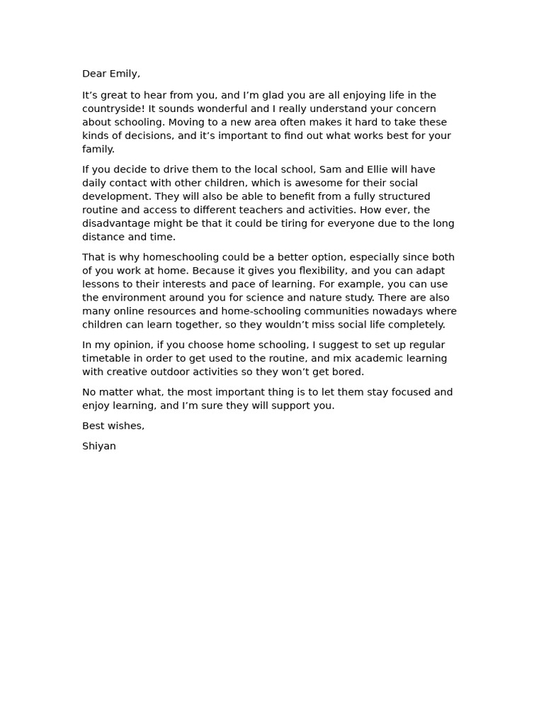 Letter to Emily. Home Schooling | PDF