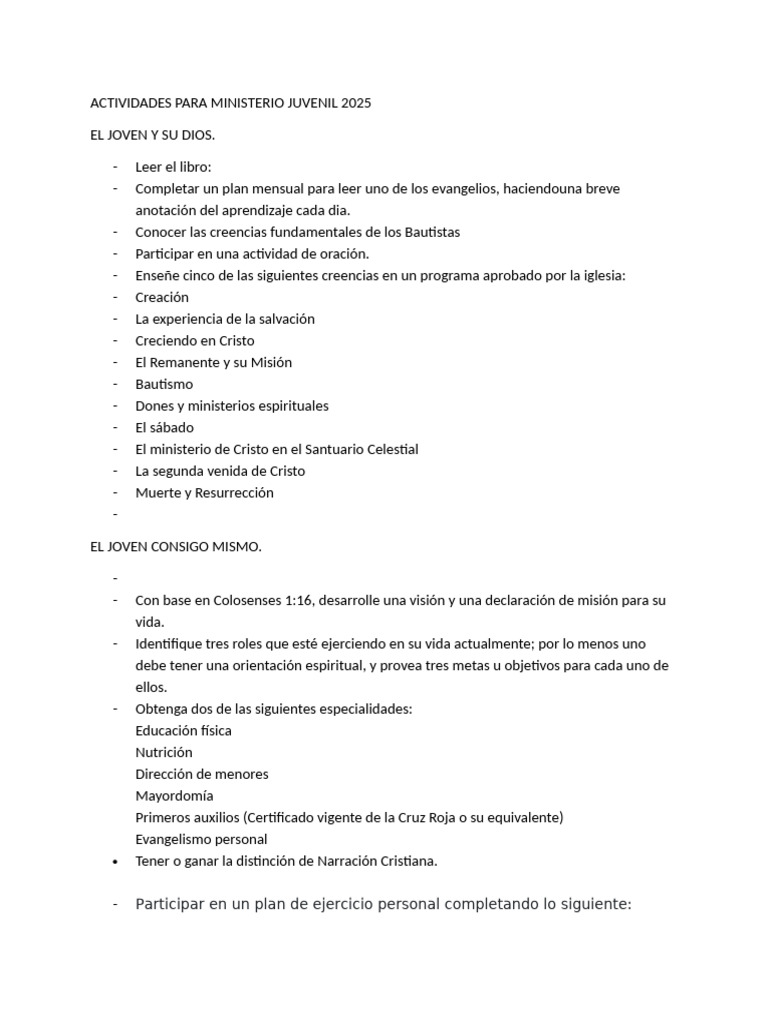 Actividades para Ministerio Juvenil 2025 | PDF | Evangélico
