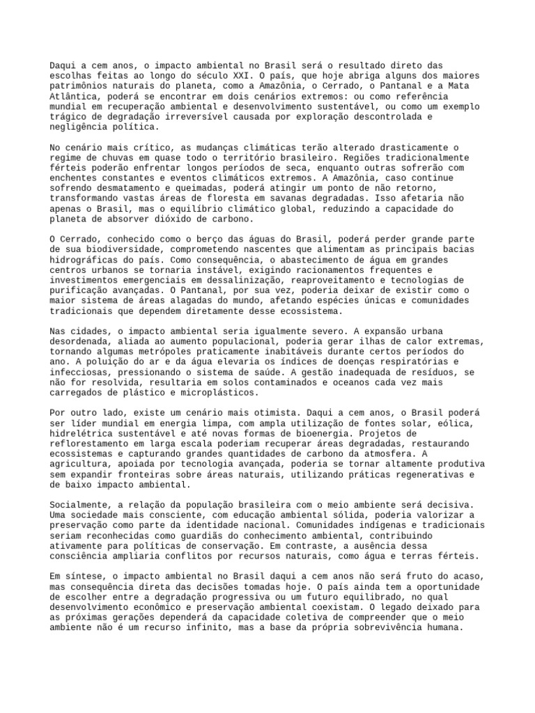 Futuro Ambiental do Brasil em 2123 | PDF | Ambiente natural ...