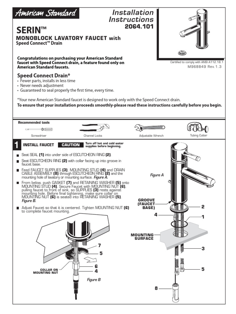 Monoblock Lavatory Faucet Installation Guide | PDF | Tap (Valve)