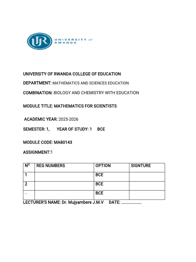 Y1 BCE ASSIGNMENT Maths for Scientists MA80143(Autosaved) 2025 2026 | PDF