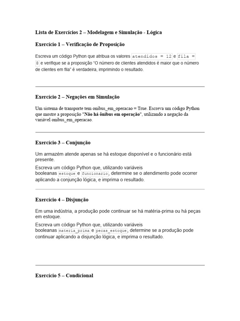 Exercícios de Lógica em Python | PDF | Lógica matemática | Matemática