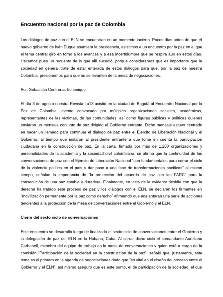 Encuentro por la paz en Colombia 2023 | PDF | Colombia