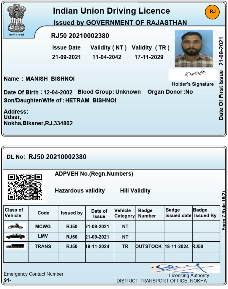 Rajasthan Driving Licence Details | PDF