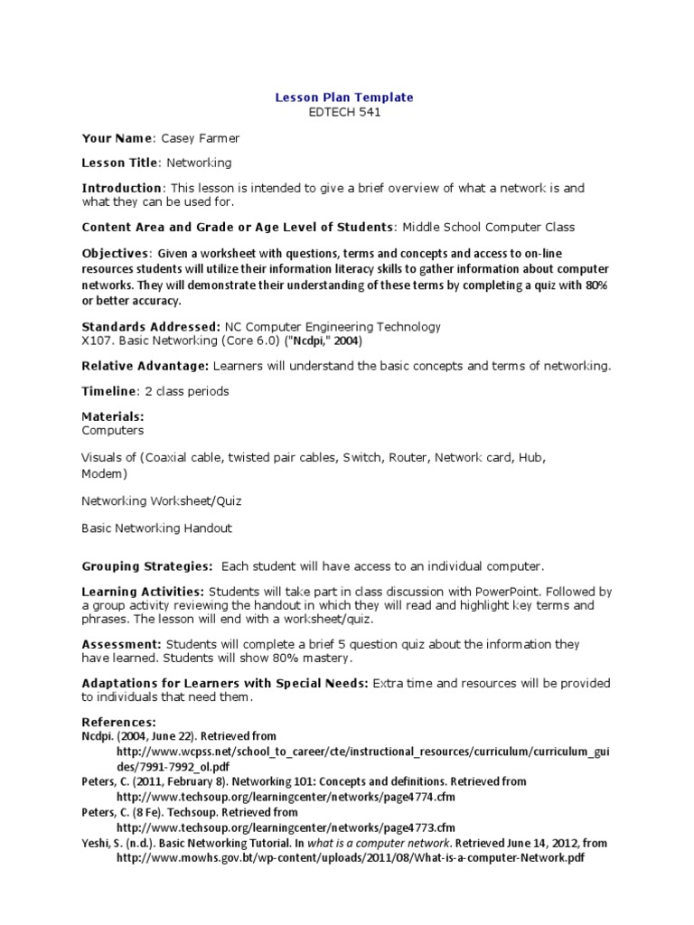 Networking Lesson Plan PDF
