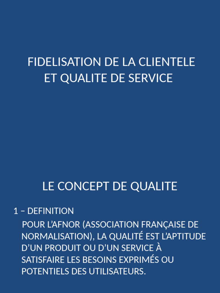 Qualité de Service et Fidélisation Clientèle | PDF | Management de la ...