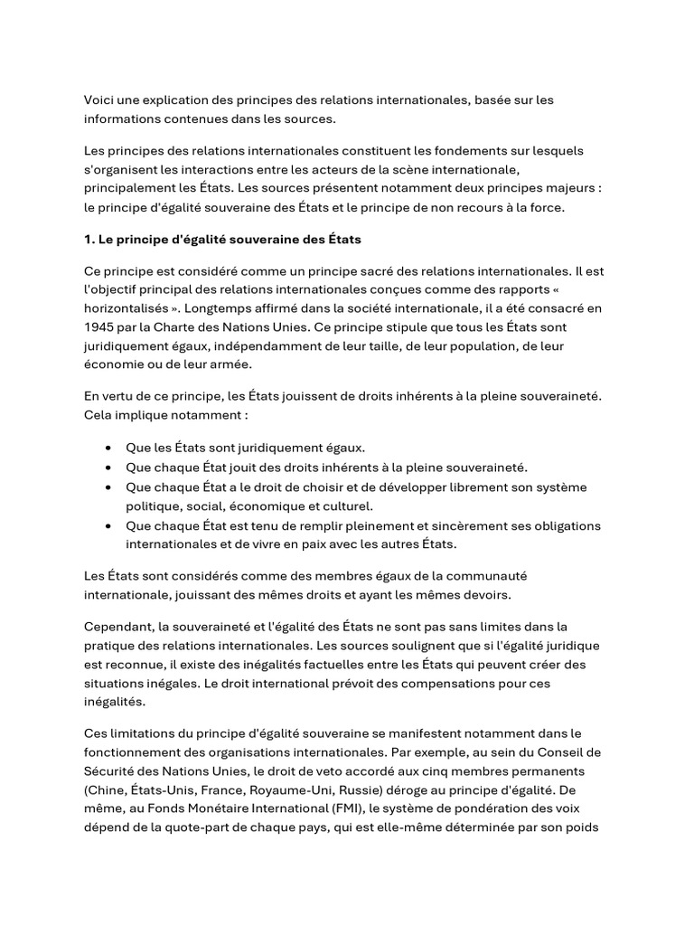 Principes clés des relations internationales | PDF | Conventions de ...