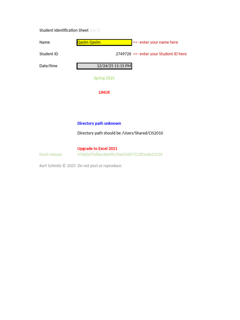Student Identification Sheet for LINUX | PDF