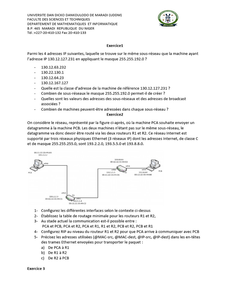 Exercices de Réseau et Routage IP | PDF | Adresse IP | Routeur