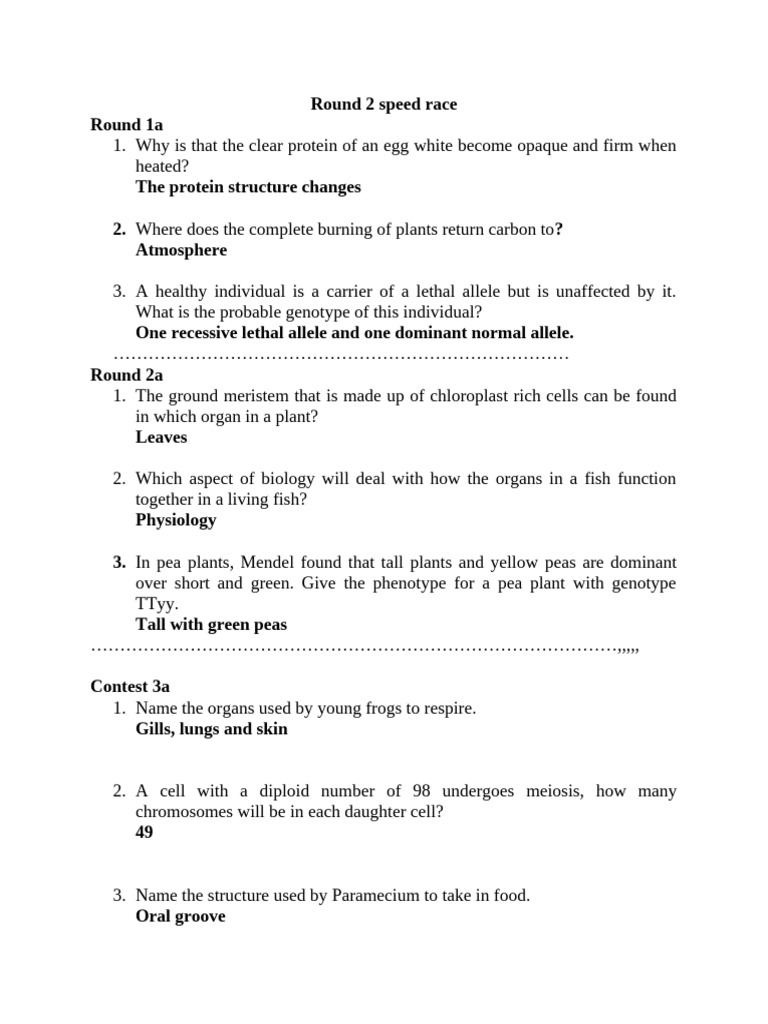 Biology Contest Questions and Answers | PDF | Genotype | Dominance ...