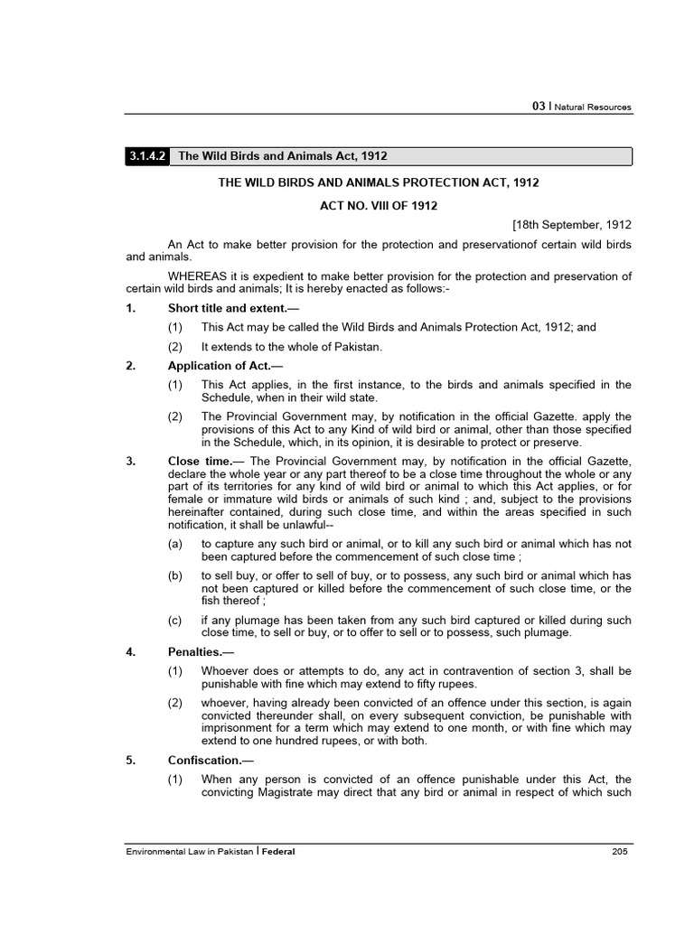 The Wild Birds and Animals Protection Act, 1912 | PDF | Fine (Penalty ...