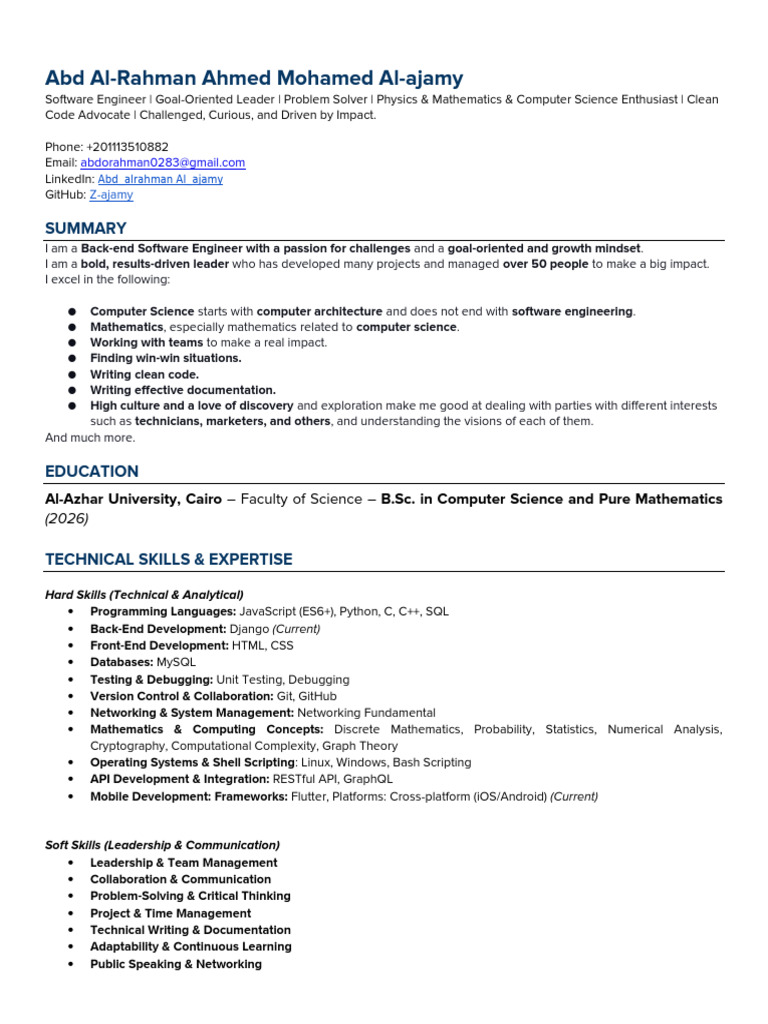 Back-End Software Engineer Profile | PDF
