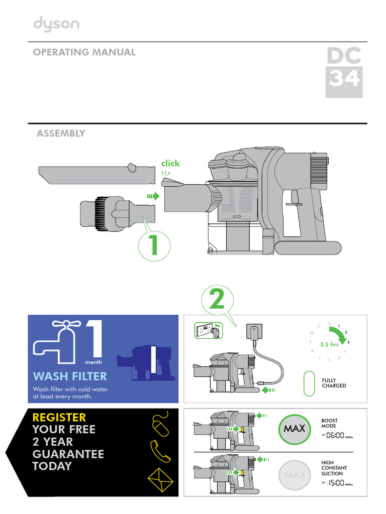 Dyson Handheld Vacuum Operating Manual | PDF | Vacuum Cleaner | Battery ...
