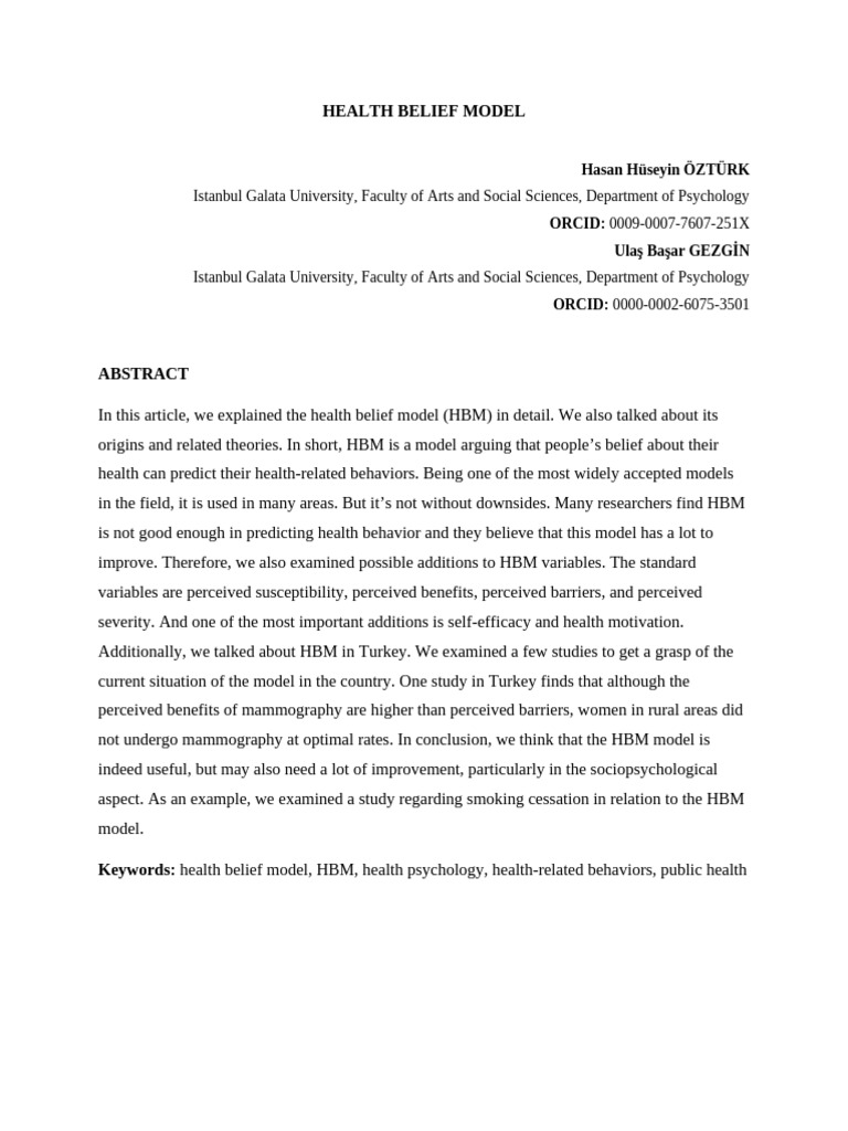 Understanding the Health Belief Model | PDF | Self Efficacy ...