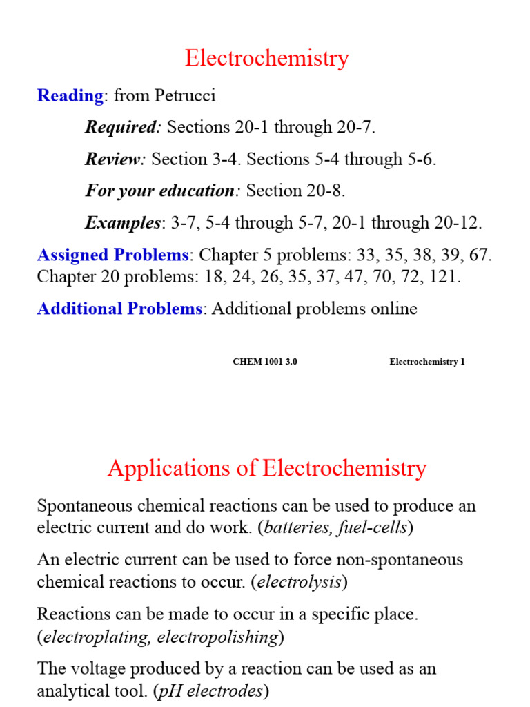 Electrochemistry Concepts and Applications | PDF | Electrochemistry | Redox