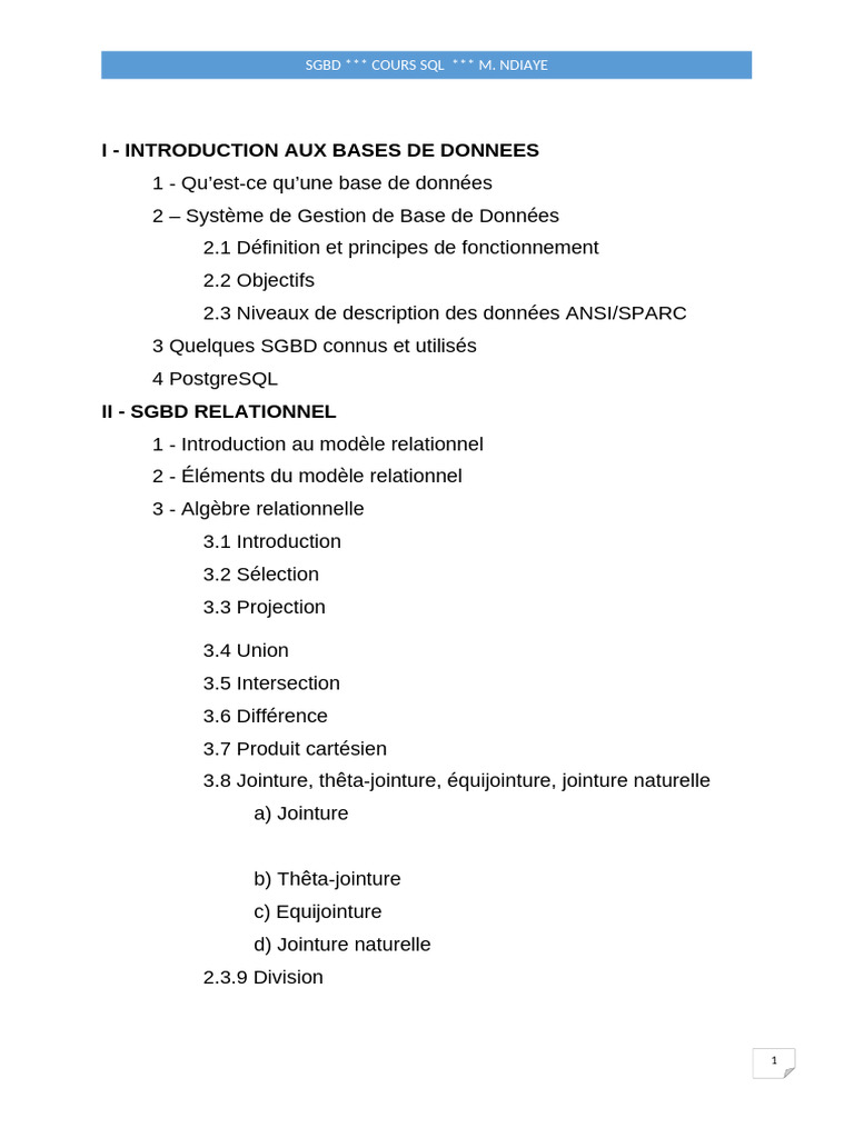 Cours SGBD Theorie Sem 1 | PDF | Base de données relationnelle | Bases ...