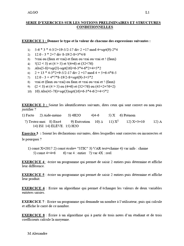 Exercices d'Algorithmique et Structures | PDF