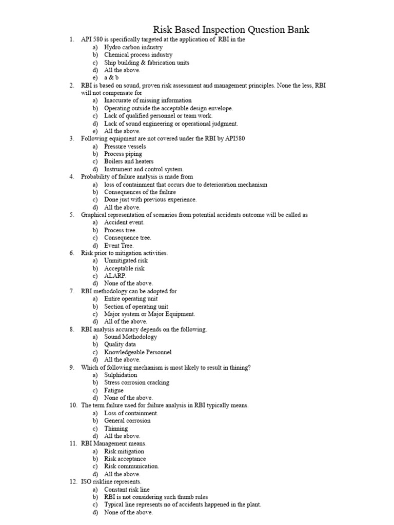 API 580 Risk Based Inspection Question Bank Rev 3 | PDF | Risk | Corrosion