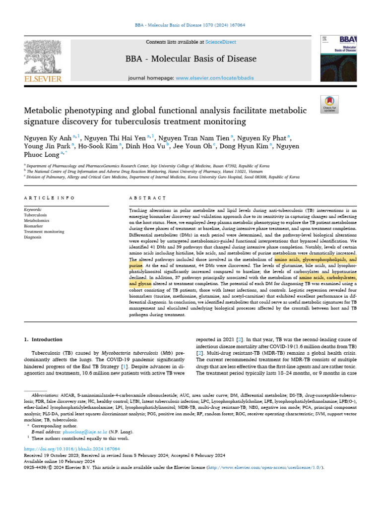 Metabolic Signatures for TB Treatment Monitoring | PDF | Metabolomics ...