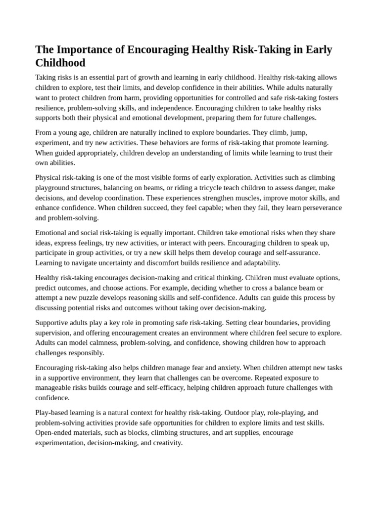 The Importance of Encouraging Healthy Risk-Taking in Early Childhood ...