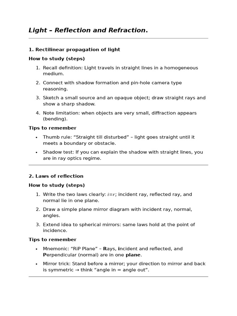 Light Reflection and Refraction Guide | PDF | Electromagnetic Radiation ...