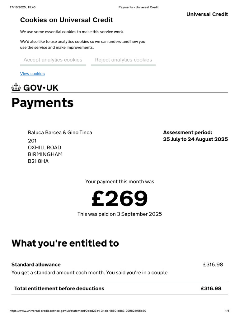 Universal Credit Payment Summary 2025 | PDF