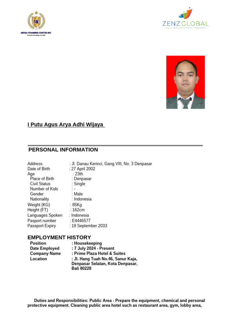 Cv Montenegro I Putu Agus Arya Adhi Wijaya | PDF