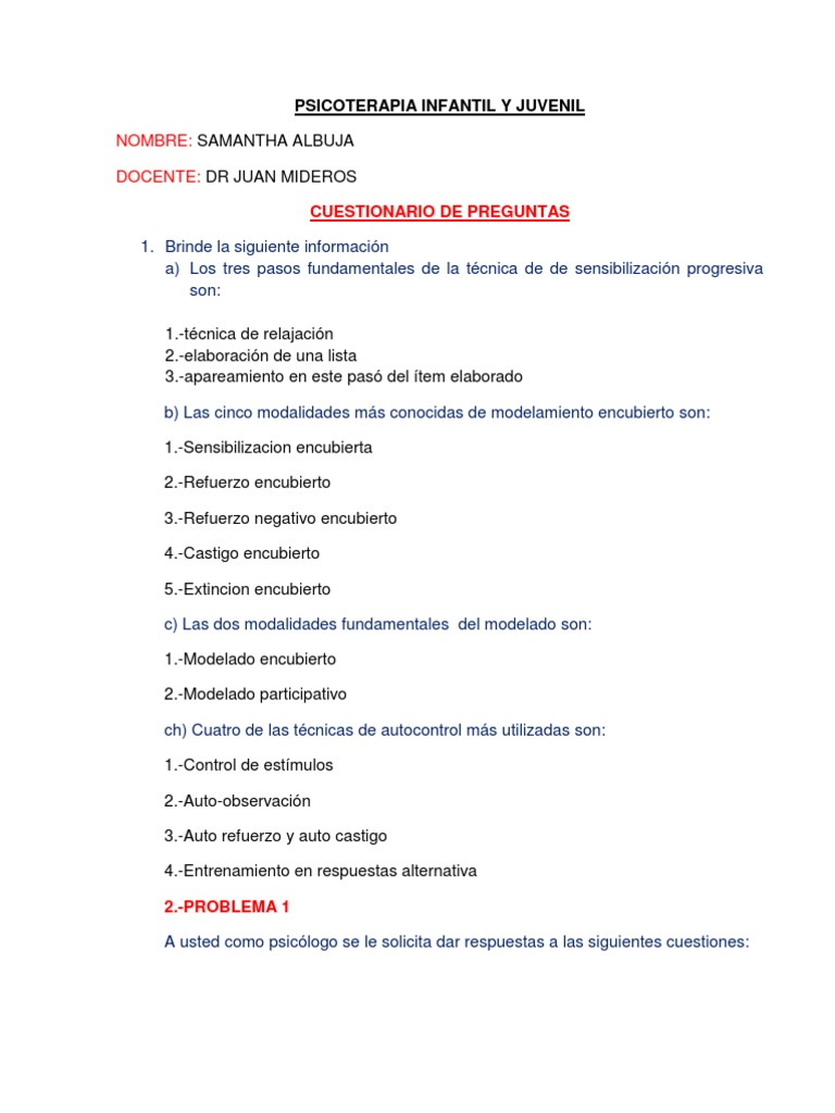 Cuestionario de Preguntas Terapia racional de