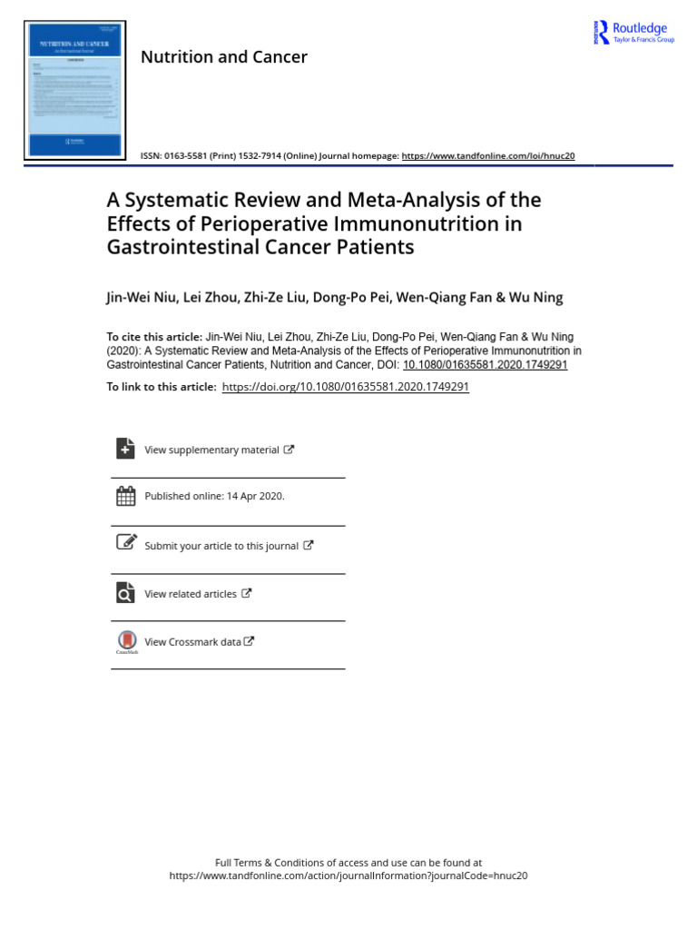 A Systematic Review and Meta-Analysis of The Effects of Perioperative ...