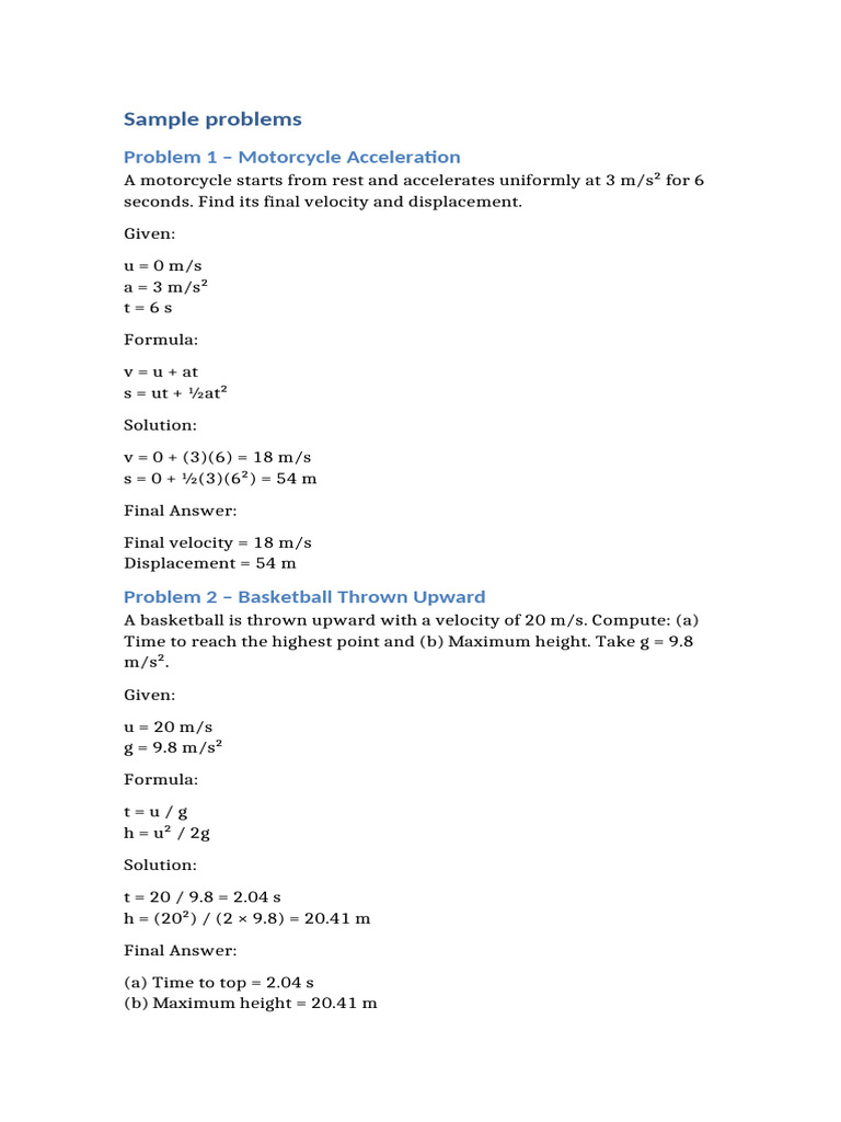 Physics Problems: Motion and Acceleration | PDF