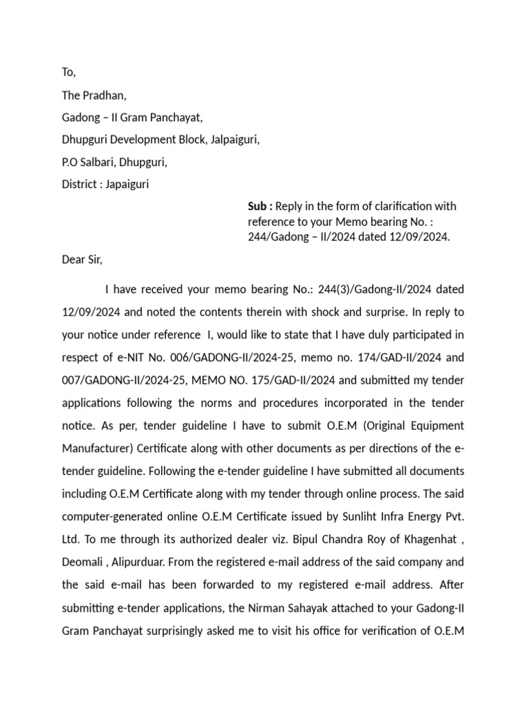 Clarification Letter Regarding O.E.M | PDF | Justice | Crime & Violence