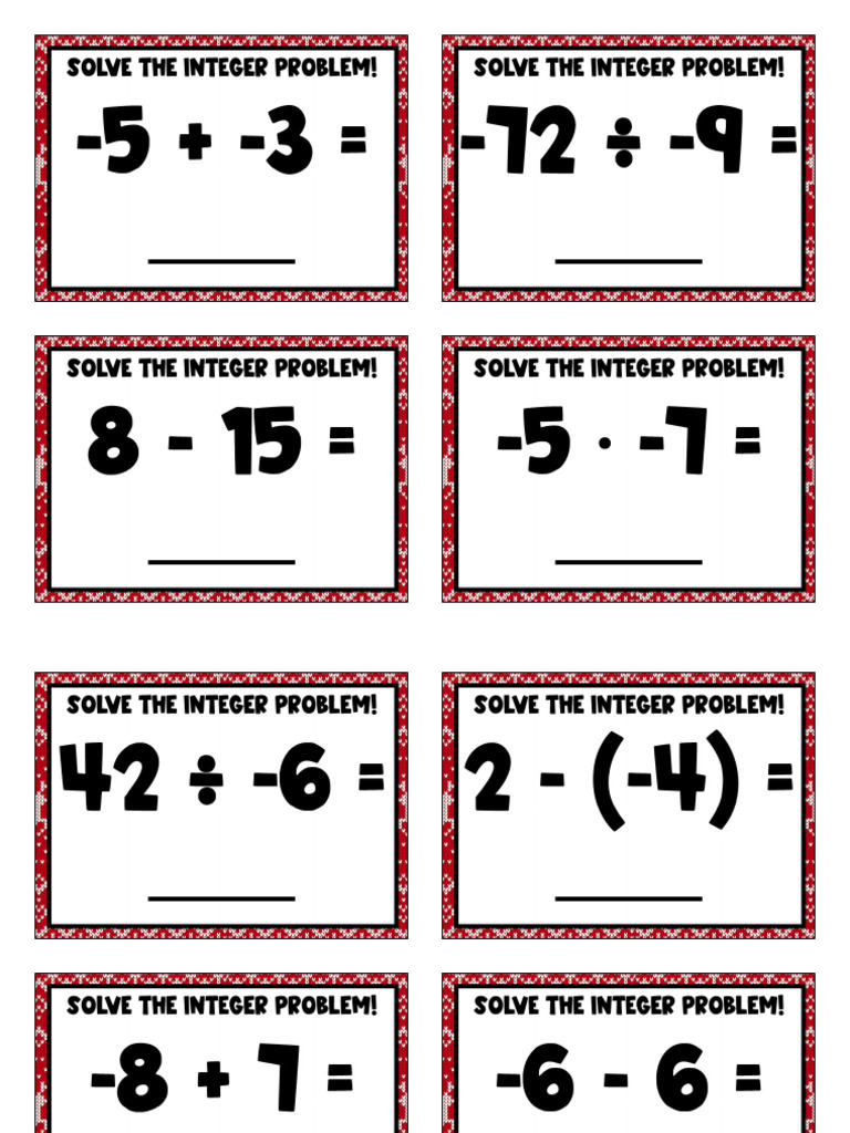 Integers Task Cards | PDF