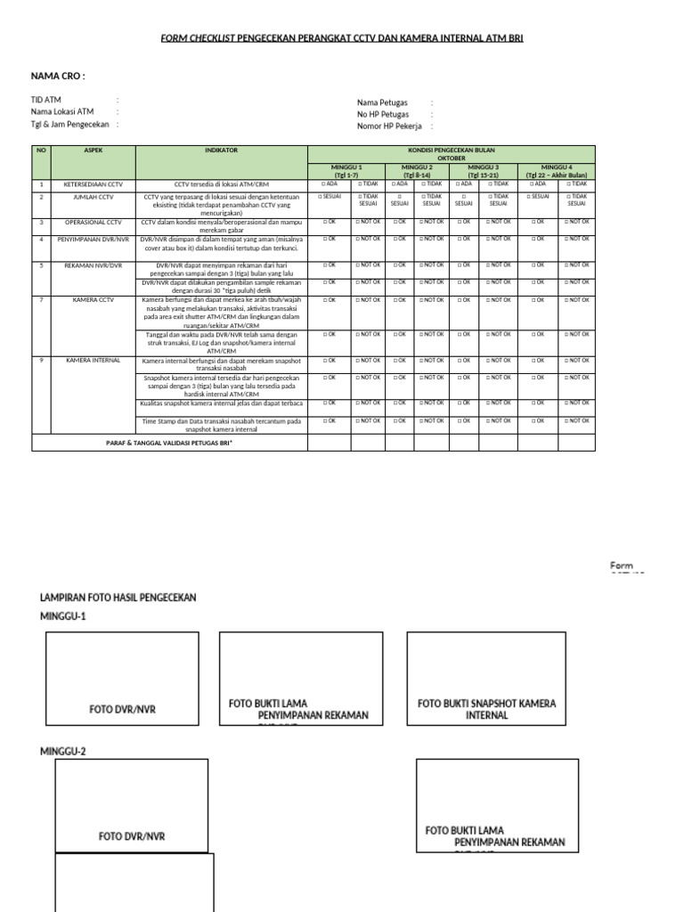BA Dan Checklist Pengecekan UPS CCTV ATM CRM Pada CRO 2022 | PDF