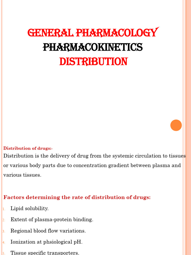 Drug Distribution in Pharmacology | PDF | Biochemistry | Chemistry