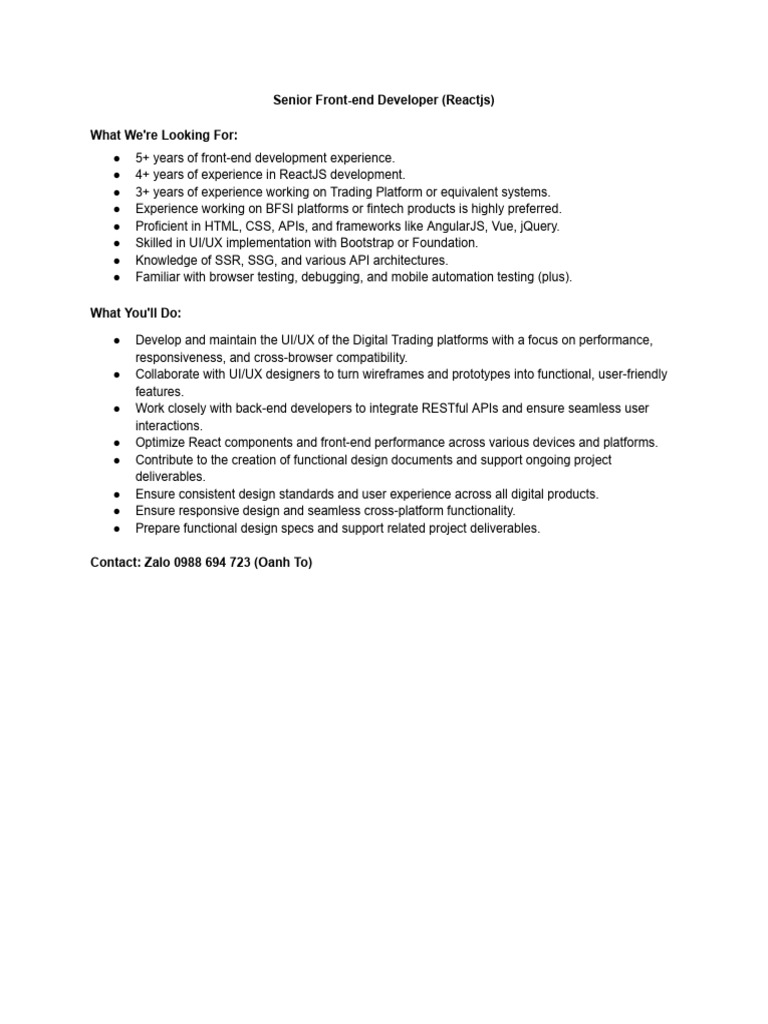 Senior ReactJS Front-end Developer Role | PDF