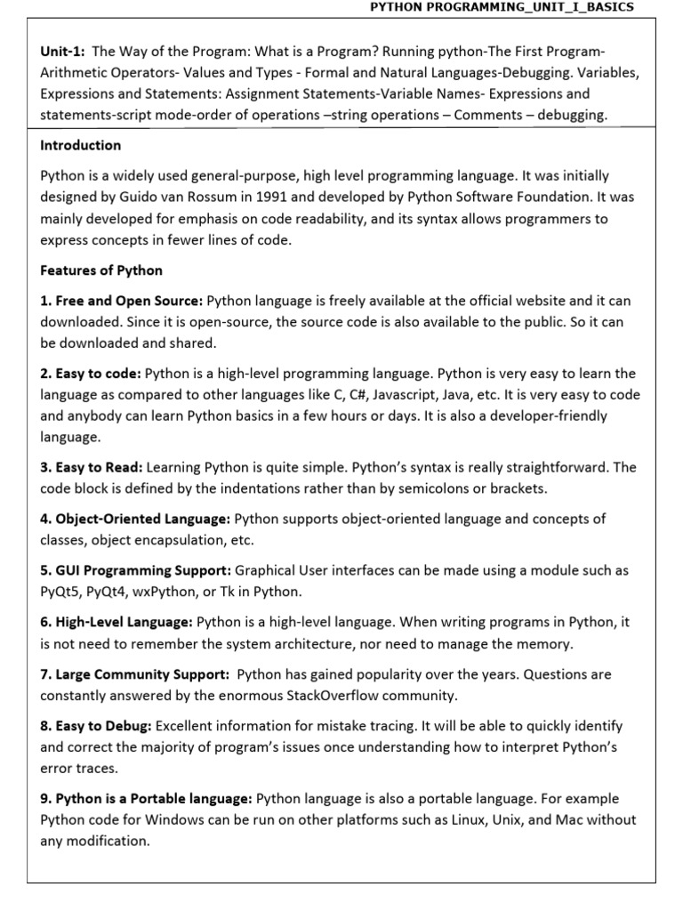 Python Programming Basics Overview | PDF | Python (Programming Language ...