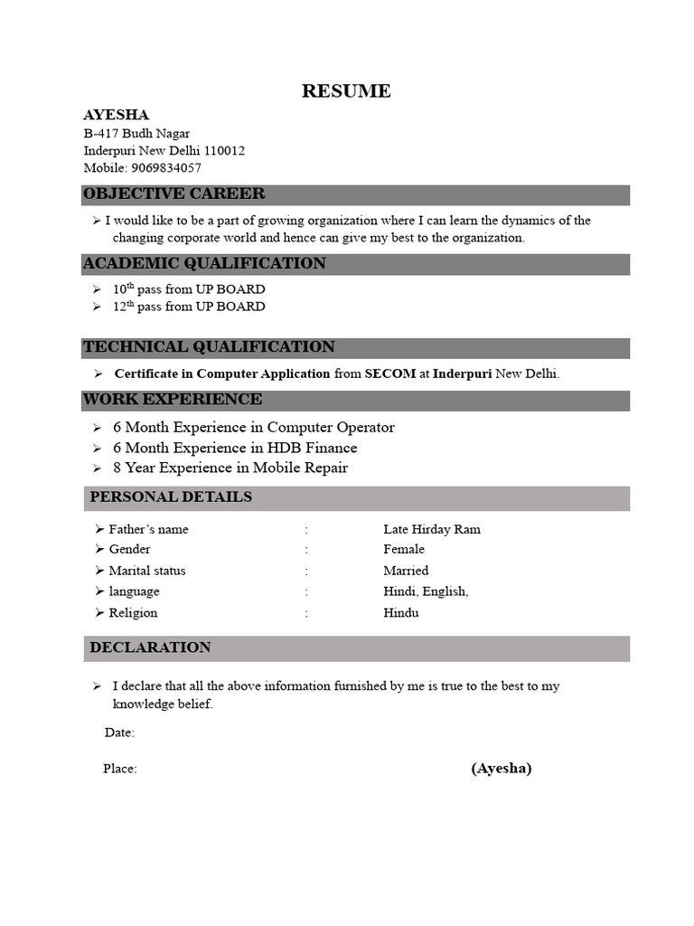 Ayesha's Professional Resume Summary | PDF