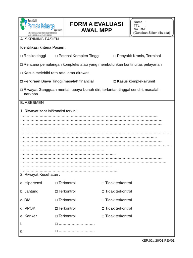 05 FORM A EVALUASI AWAL MPP | PDF